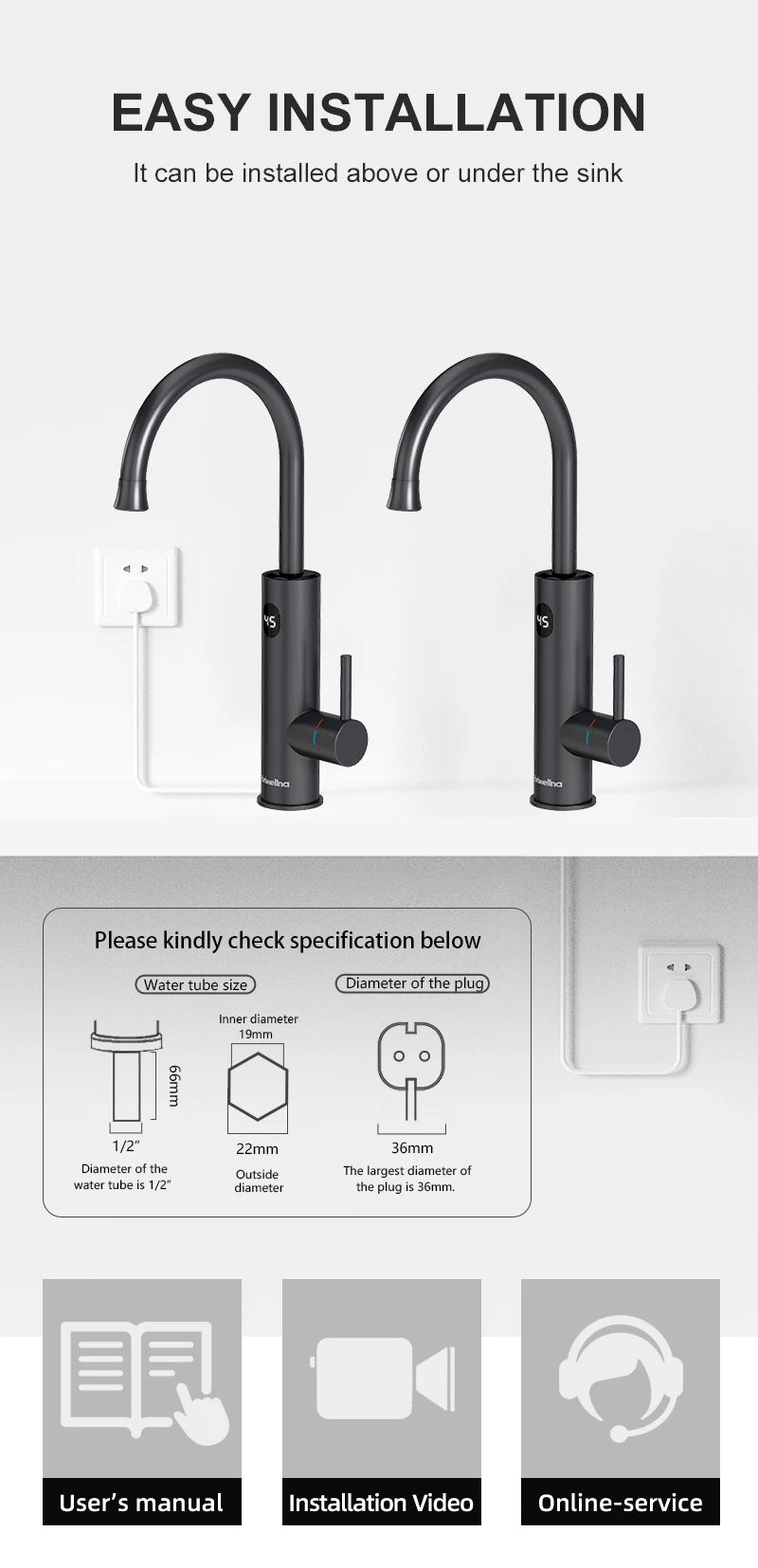 Briwellna 2-in-1 Instant Electric Water Heater Faucet | 3300W | 220V | Kitchen & Bathroom | CE Certified | EU Plug