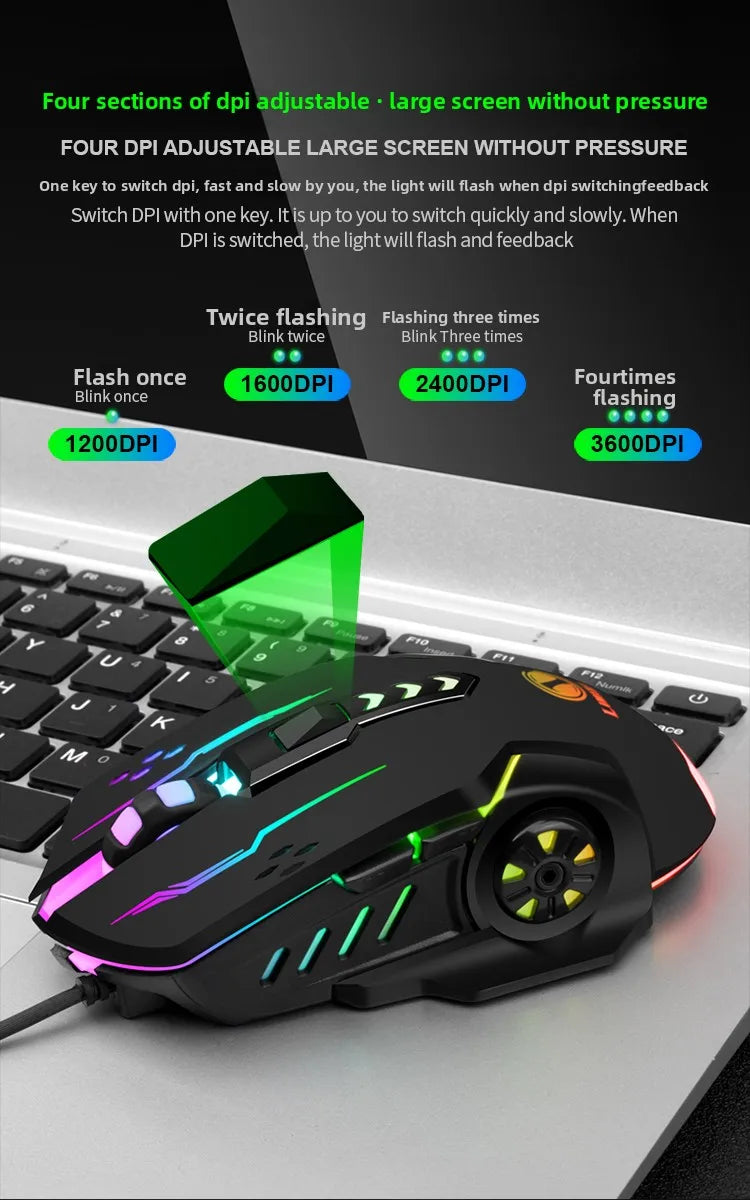 R.E.D. Shopping V7 wired mechanical gaming mouse with LED lights, ambidextrous design for laptop and desktop use.