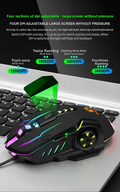 R.E.D. Shopping V7 wired mechanical gaming mouse with LED lights, ambidextrous design for laptop and desktop use.