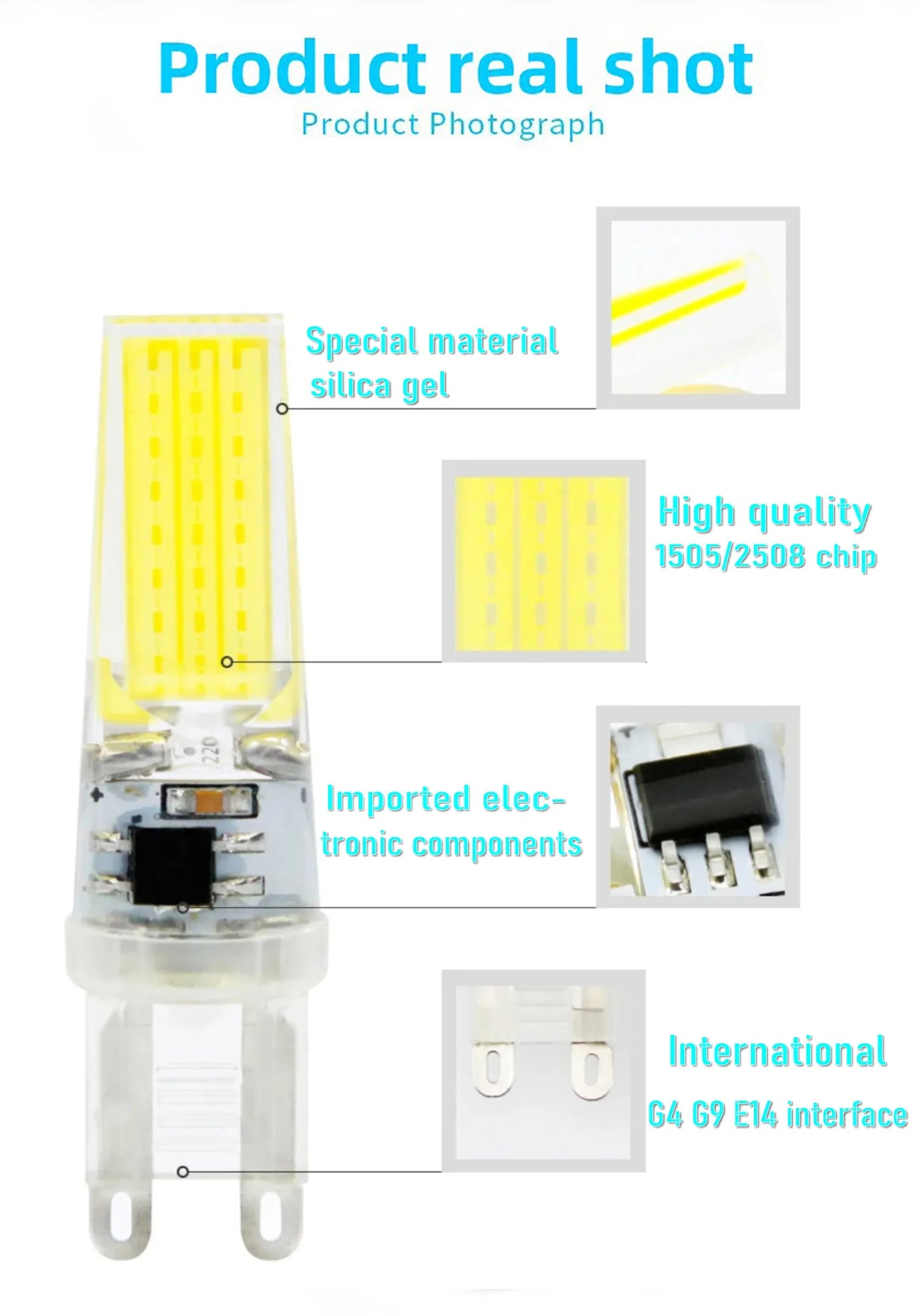 10pcs G4 / G9 / E14 LED COB Bulbs – Dimmable 6W 9W, 12V/220V, Halogen Replacement