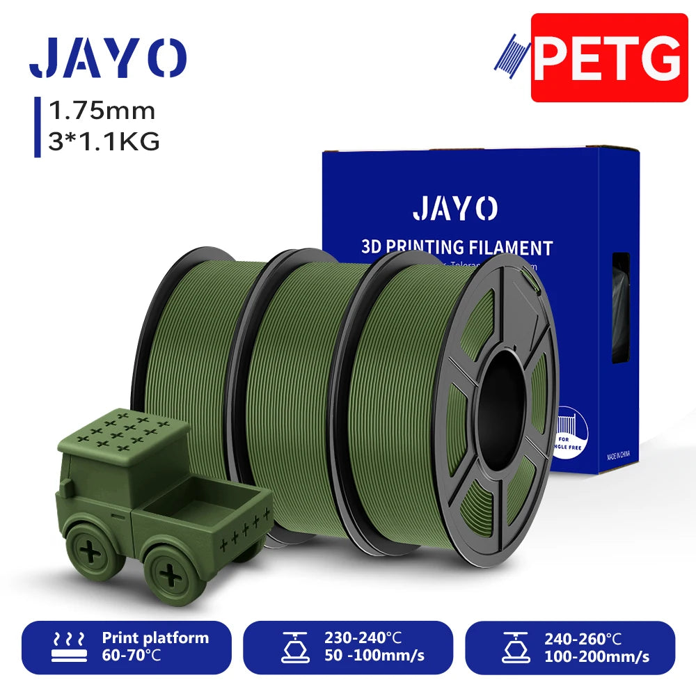JAYO PETG/High Speed Matte PETG 3D Printing Filament 1.75MM Mix-Colors & No bubbles &Non-toxic For 3D Printer & Pen 3Rolls