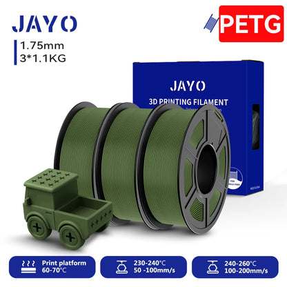 JAYO PETG/High Speed Matte PETG 3D Printing Filament 1.75MM Mix-Colors & No bubbles &Non-toxic For 3D Printer & Pen 3Rolls