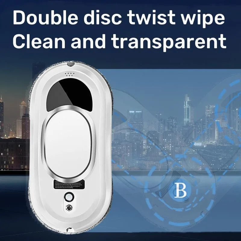 R.E.D. Shopping remote control intelligent window cleaning robot on a window, designed for automatic home window cleaning.