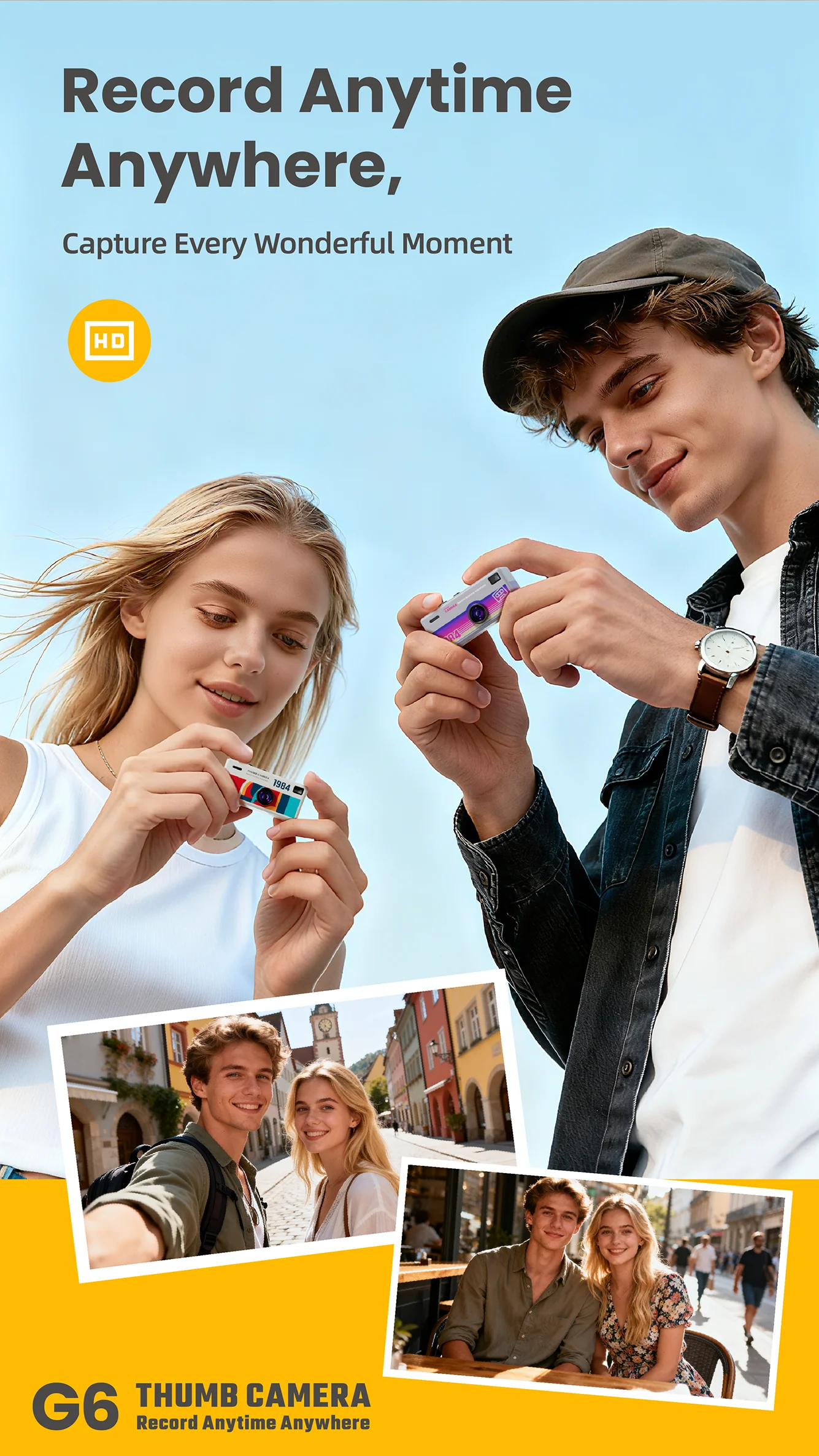 Portable Mini Thumb Camera 1080P FHD – 130° Wide-Angle, Autofocus, Fill Light, TFT LCD Screen