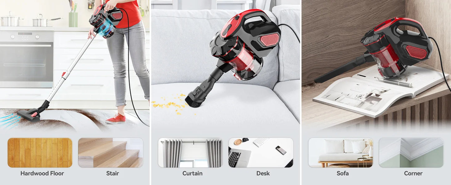 INSE I5 corded vacuum cleaner with 600W motor, handheld and stick design, powerful 18Kpa suction for home and pet hair cleaning