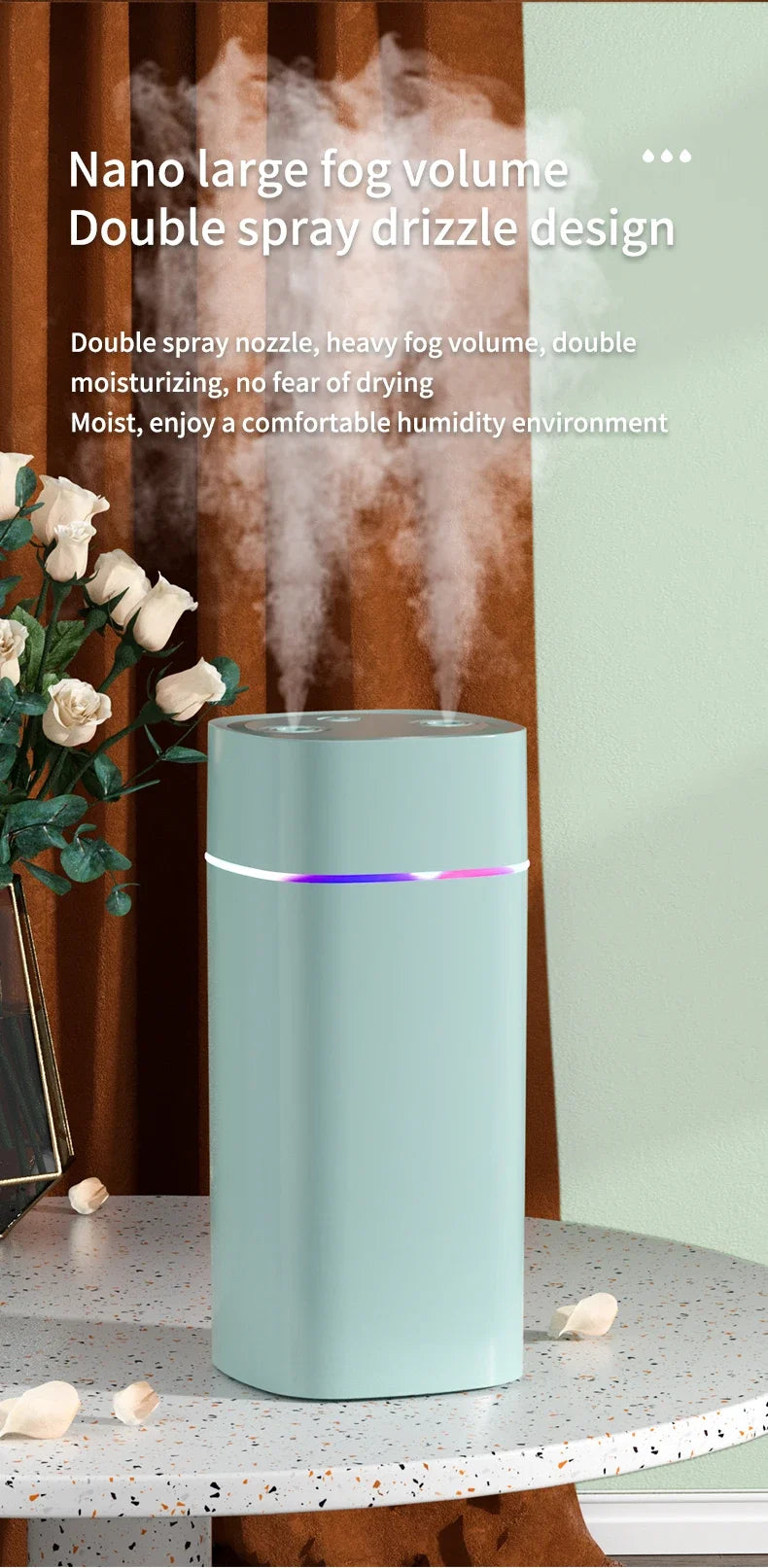 Air Humidifier Double Spray – Aromatherapy, Colorful LED, Heavy Fog, Mute