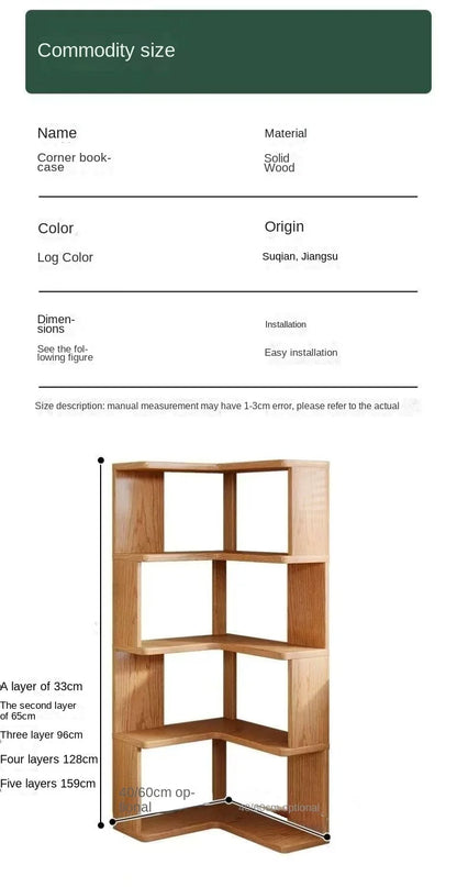 Solid wood corner bookshelf by R.E.D. Shopping, multi-layer storage cabinet for home living room, featuring a simple, space-saving design.