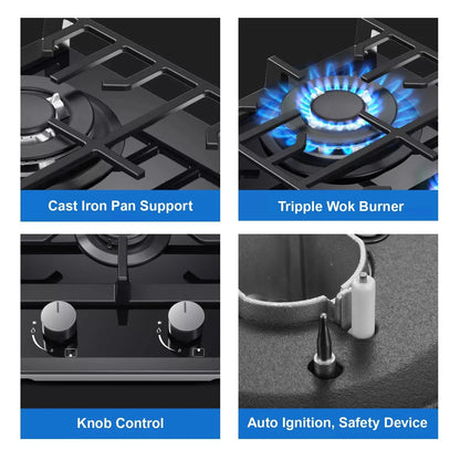 TopStrong 2-Burner Built-In Gas Hob 30cm – Tempered Glass, NG/LPG Dual Fuel (UKGCT-B02)