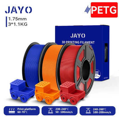JAYO PETG/High Speed Matte PETG 3D Printing Filament 1.75MM Mix-Colors & No bubbles &Non-toxic For 3D Printer & Pen 3Rolls