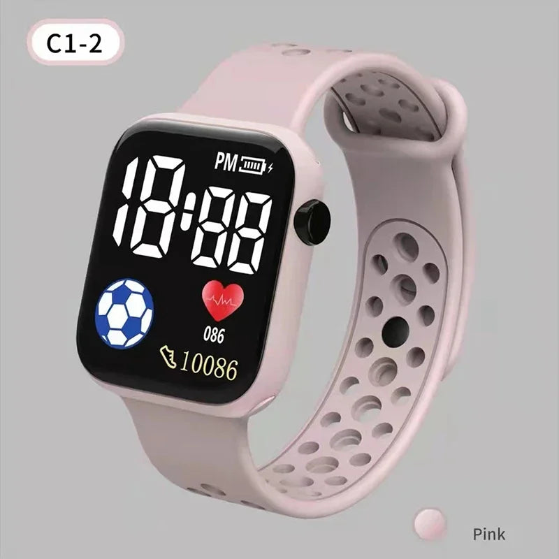 Kids LED digital sports watch with football design, silicone strap, suitable for boys and girls, by R.E.D. Shopping