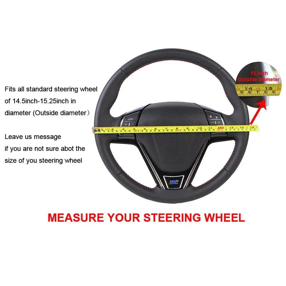 Genuine Leather Braid Steering Wheel Cover | 38cm Hand-Sewn Cowhide with Needles & Thread