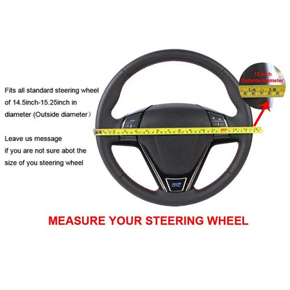 Genuine Leather Braid Steering Wheel Cover | 38cm Hand-Sewn Cowhide with Needles & Thread