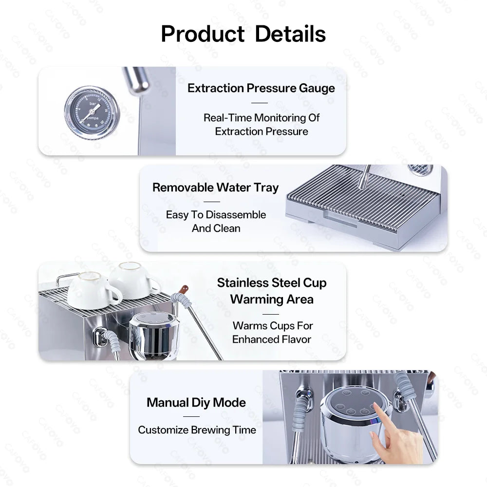 CAFOVO E120 Semi-Automatic Espresso Machine | 20 Bar | Steam Wand | EU 220V