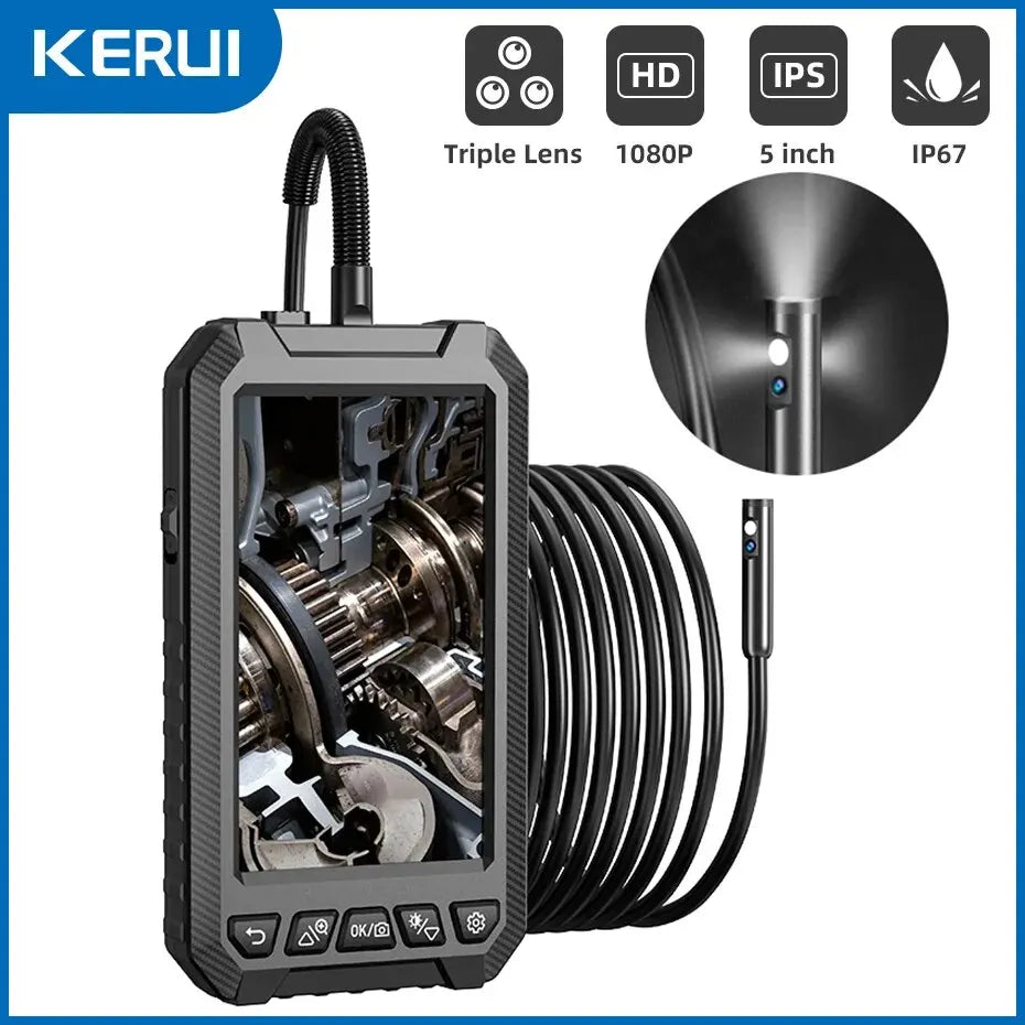 KERUI 1080P Industrial Endoscope Camera – 5" LCD, Dual/Triple Lens
