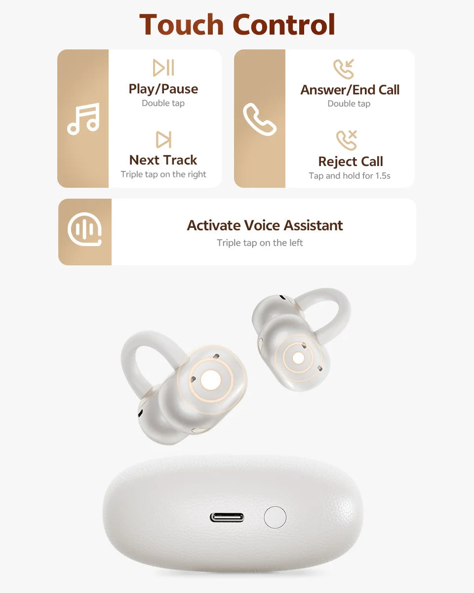 QCY Crossky C50 Open-Ear Clip-On Wireless Earbuds – Bluetooth 6.0, 4 AI Mics, Bass Boost, 60Hrs