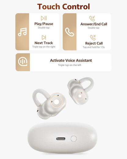 QCY Crossky C50 Open-Ear Clip-On Wireless Earbuds – Bluetooth 6.0, 4 AI Mics, Bass Boost, 60Hrs