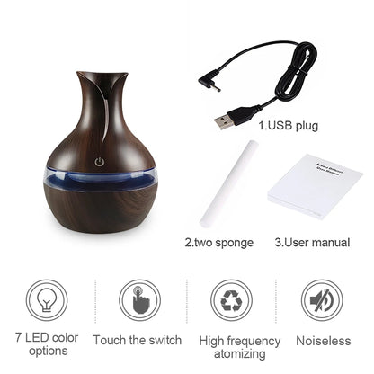 Miflame 300ml Ultrasonic Aroma Diffuser – 7-Color LED, USB Rechargeable, Cool Mist Humidifier for Home & Bedroom