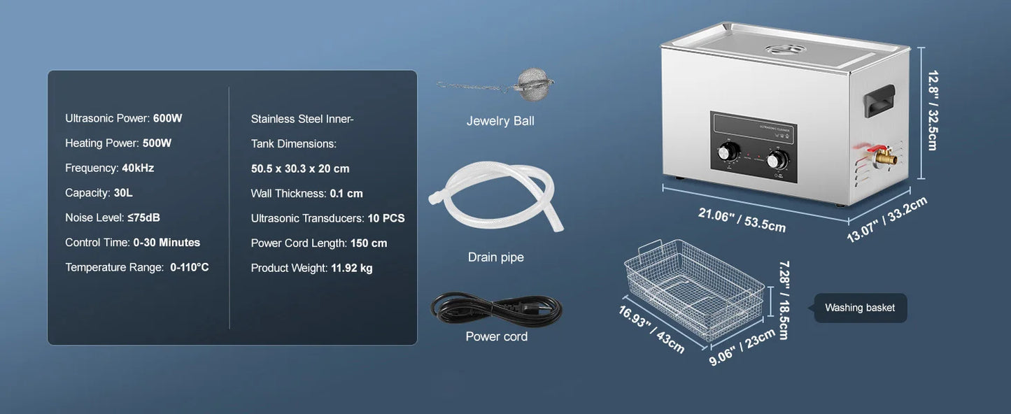 SucceBuy Ultrasonic Cleaner 2L–30L | Heater & Timer | Lab, Auto Parts, Jewelry