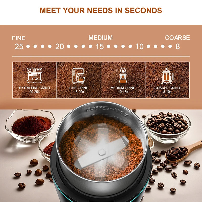 KIRAINAFLY 300W Professional Coffee & Spice Grinder – Removable Stainless Steel Cup
