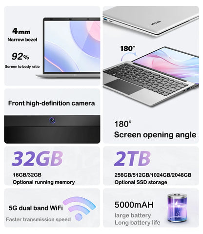 New 14.1" Laptop Intel Core i9-9900 32GB 2TB Gaming PC Ultra Slim Office Study Computer PC Windows 11 Pro  1920*1080 HD