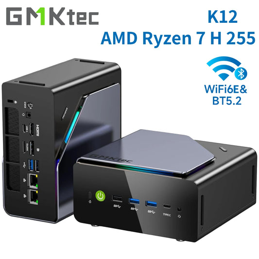 GMKtec K12 Gaming Mini PC – AMD Ryzen 7 H255, Radeon 780M, WiFi 6E, USB-C