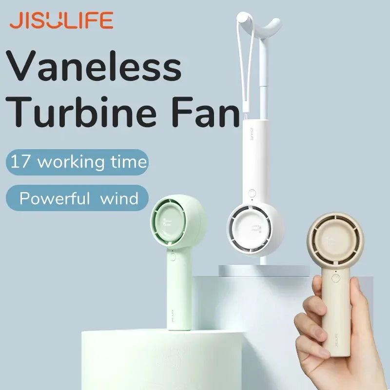 JISULIFE Mini Portable Bladeless Fan | 4W Turbo | 2000/4500mAh | CE Certified | Pocket Hand Fan | White / Brown / Green