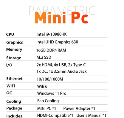 Mini PC Gamer Intel Core i9-10980HK – Windows 11 Pro, WiFi 6, 4K, Compact Gaming Desktop