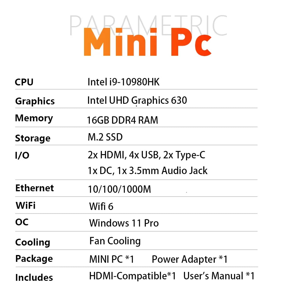 Mini PC Gamer Intel Core i9-10980HK – Windows 11 Pro, WiFi 6, 4K, Compact Gaming Desktop