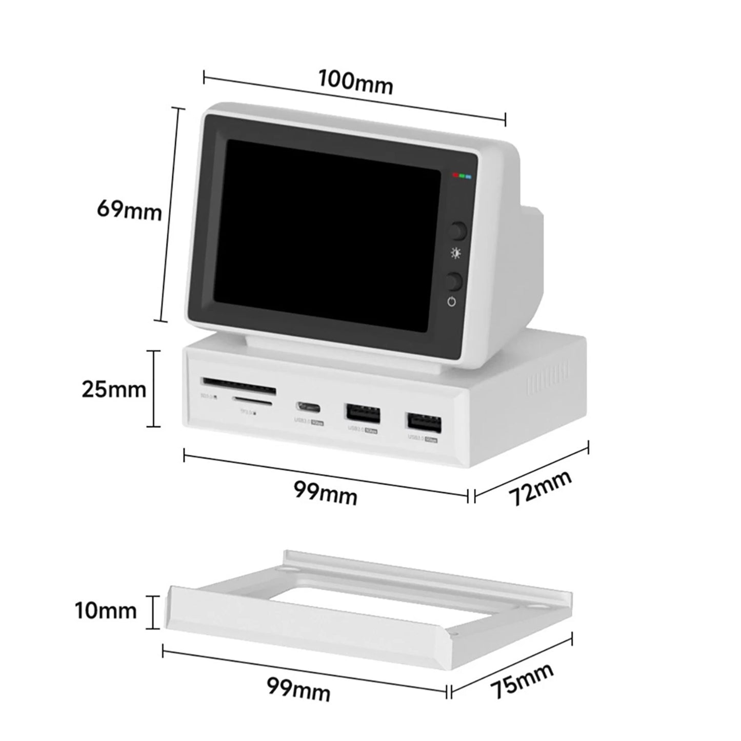 3.5" IPS Mini Screen with USB-C Hub – AIDA64 CPU/RAM Monitor for PC & MacBook