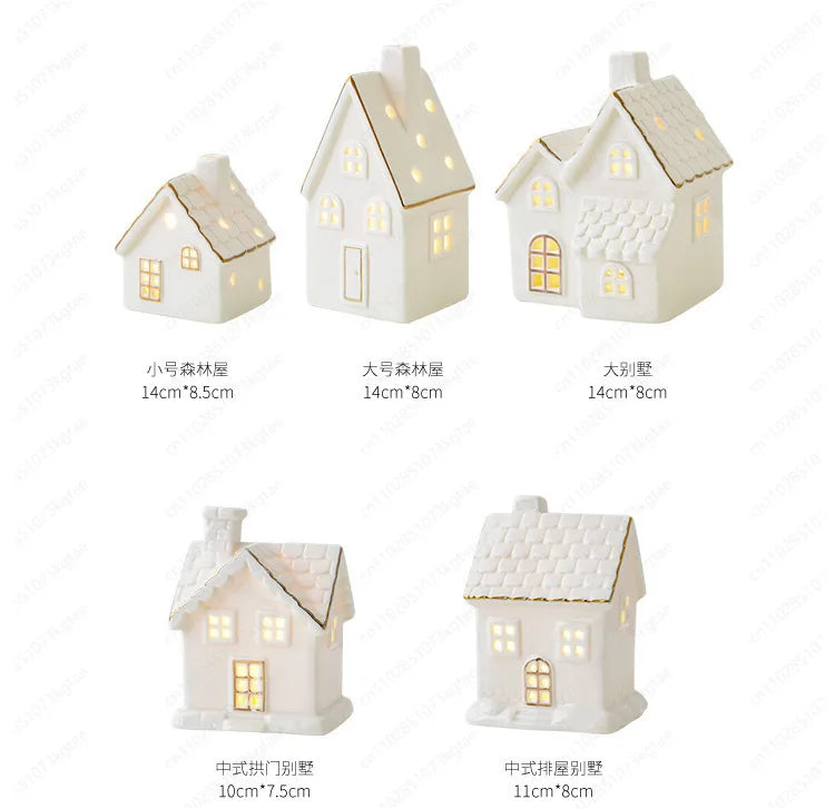 Christmas luminous snow house ceramic ornament from R.E.D. Shopping, LED tabletop home decor with glowing winter scene.