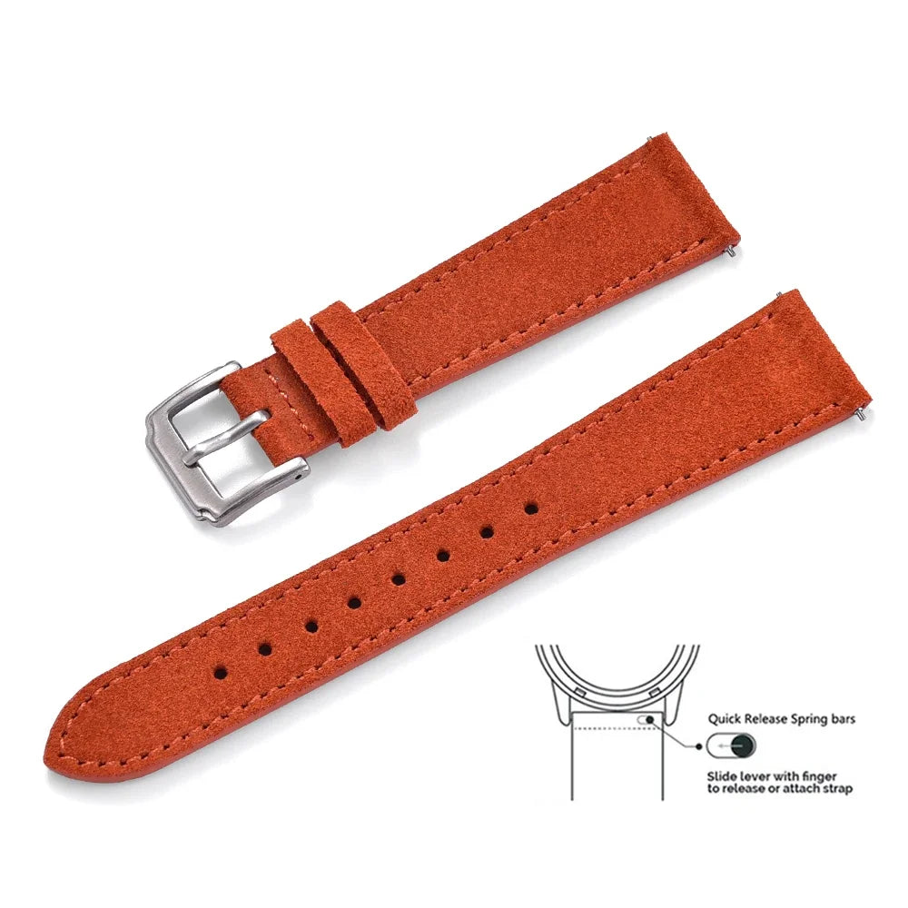 Vintage Suede Leather Watch Band – Quick Release 18/19/20/22mm for Men & Women