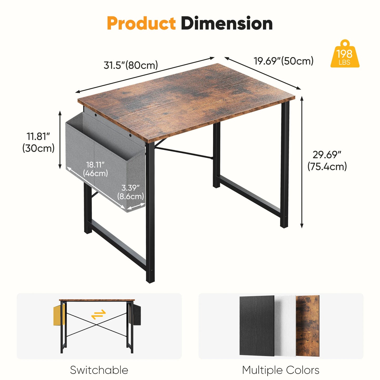 JHK 31–55" Adjustable Office & Gaming Desk – Metal Frame, Wood Tabletop & Storage Bag