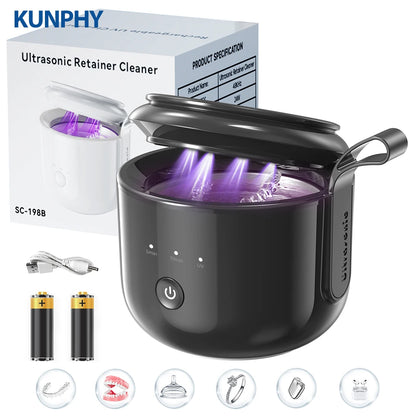 KUNPHY Dental Pod Ultrasonic Retainer Cleaner 200ml – UV Sterilization, 3 Modes for Aligners & Night Guards