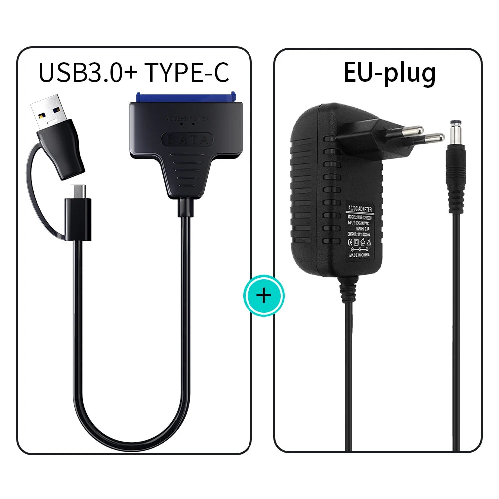 USB 3.0 to SATA Cable for 2.5"/3.5" HDD & SSD – with 12V/2A Power Adapter