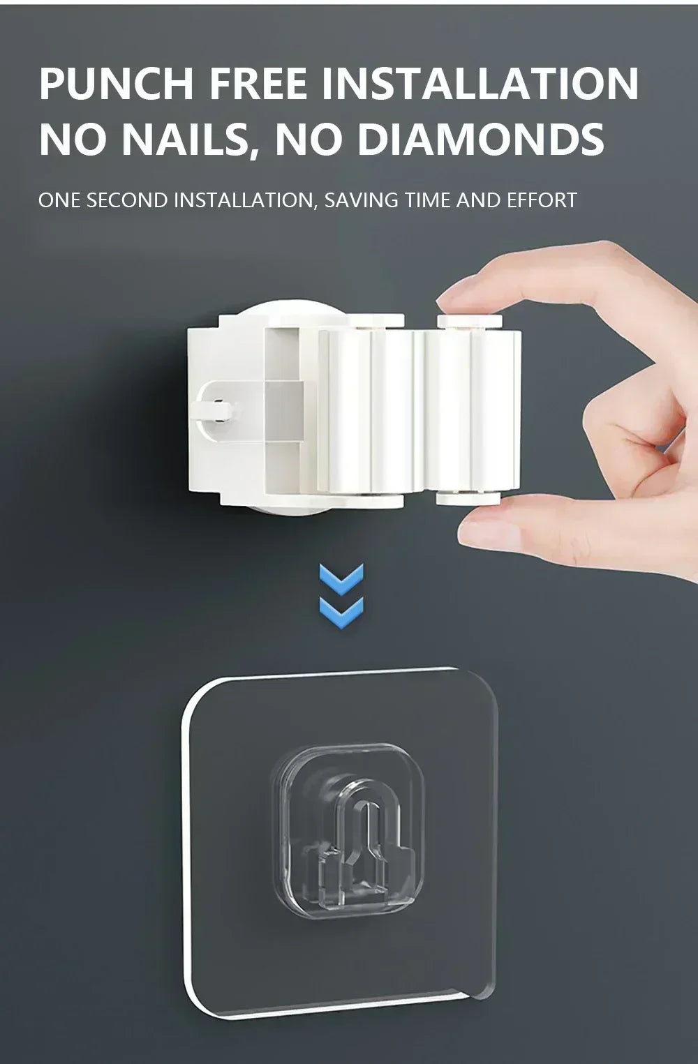 Self-Adhesive Mop & Broom Holder | Wall Mounted No-Drill Storage Hook
