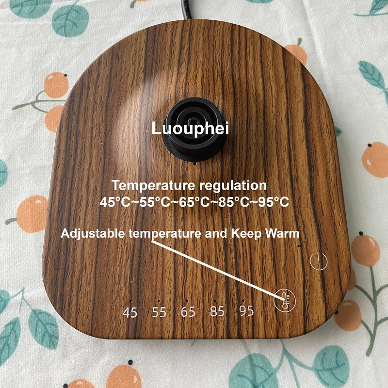 Vintage Wooden Grain Electric Kettle – 1.7L, 304 Stainless Steel, Temperature Control, 220V