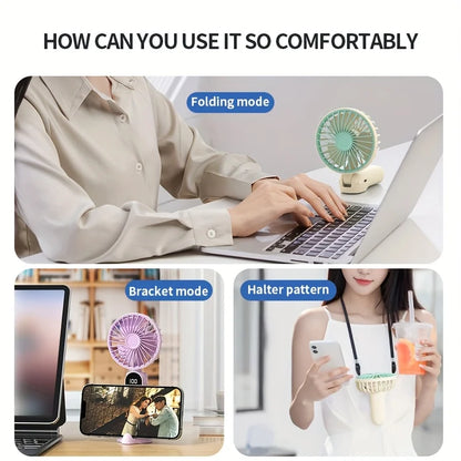 Mini Portable USB Fan | 6 Speeds | Digital Display | Foldable 3-in-1 | Handheld, Neck & Desktop | Outdoor