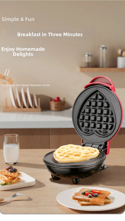 Mini Electric Waffle Maker – Double-Sided Heating, Sandwich & Breakfast Maker | Round & Heart Shape | US/EU/UK