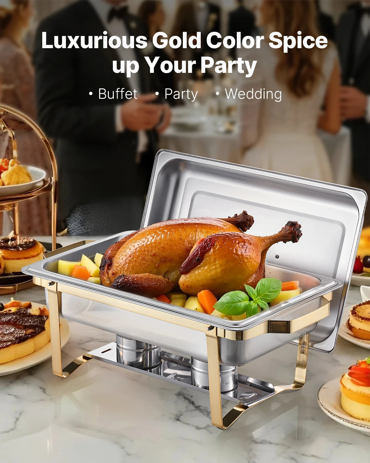 SucceBuy 8 Qt Chafing Dish Buffet Set 4-Pack – Stainless Steel, Full & Half Size Pans, Catering