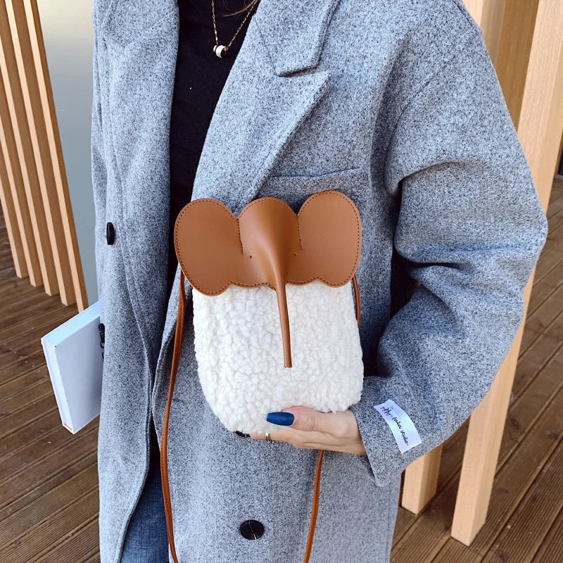Corduroy Elephant Phone Bag – Luxury Bucket Shoulder Purse for Women