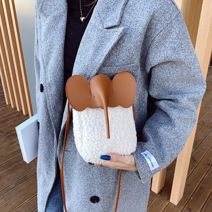 Corduroy Elephant Phone Bag – Luxury Bucket Shoulder Purse for Women