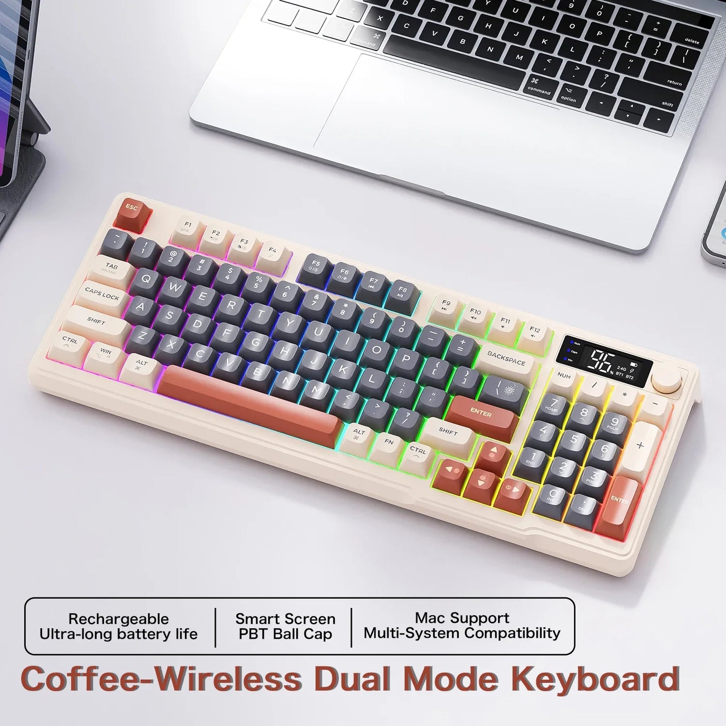 Free Wolf M96 Wireless Bluetooth Keyboard – 94 Key, Multimedia Knob, RGB, Battery Display