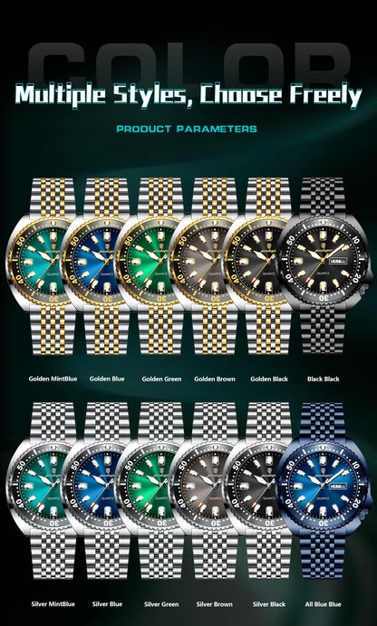 POEDAGAR Luxury Men's Quartz Watch – Date, Week, Luminous & Waterproof Stainless Steel