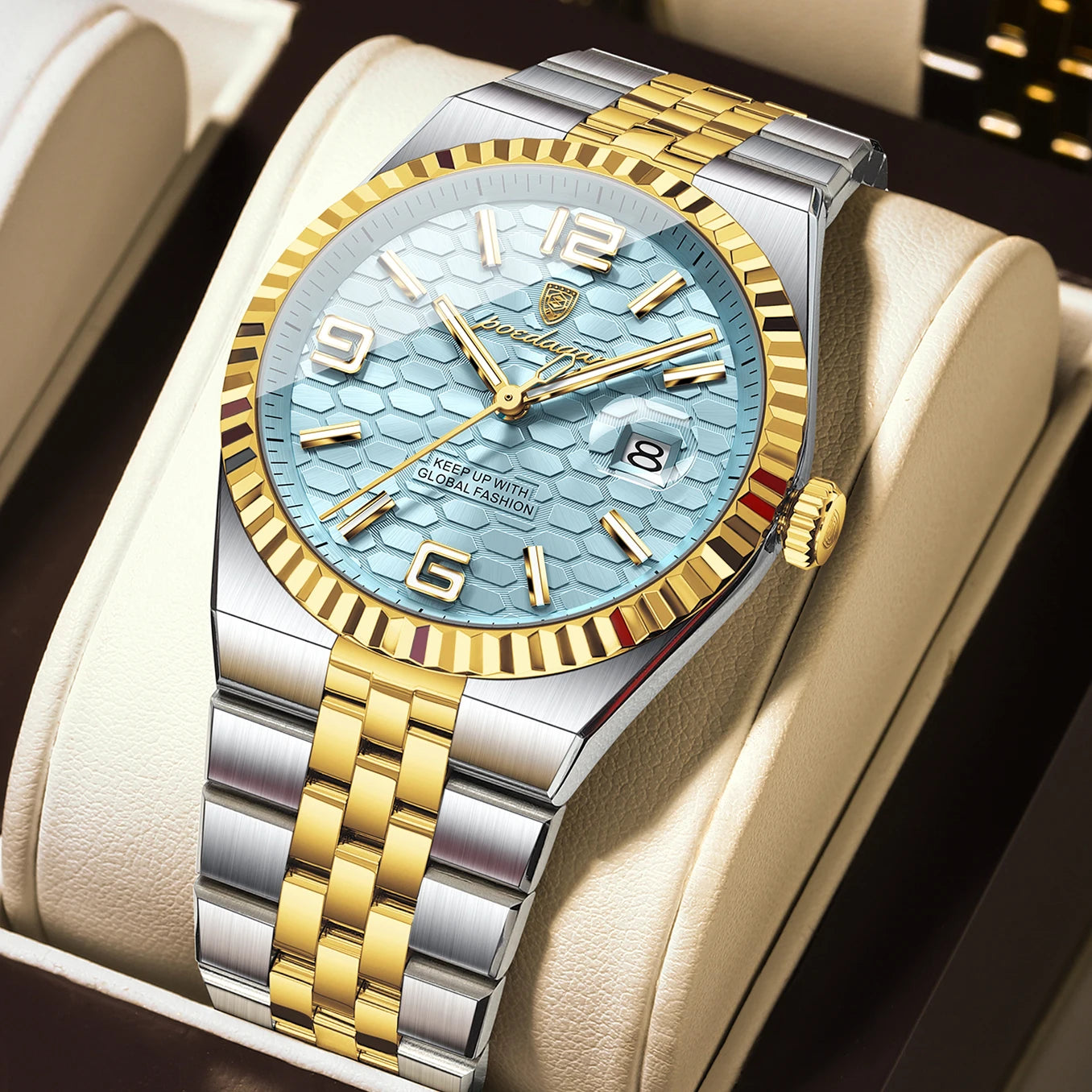 POEDAGAR Men's Luxury Watch – Stainless Steel, Waterproof, Luminous, Date Display, With Box