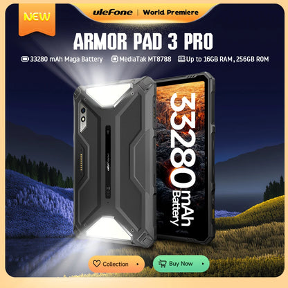 Ulefone Armor Pad 3 Pro – Rugged Tablet, 33280mAh, MT8788, 16GB+256GB, 10.36" 2K, 50MP, 4G LTE, Android 13