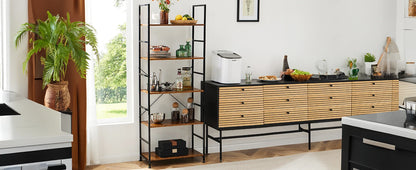 JHK 5-Tier Bookcase Bookshelf | Metal Frame Storage Organizer