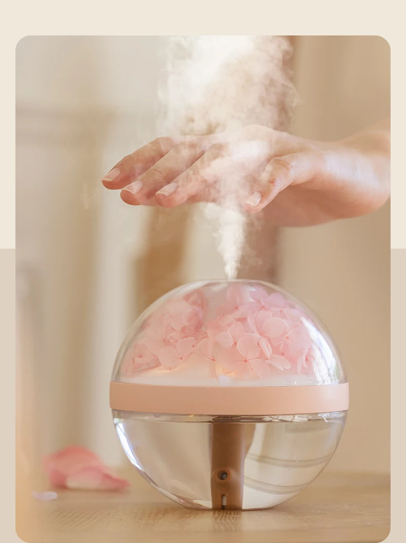 USB Rechargeable Air Humidifier 270ml — 800mAh Battery, Colour LED Light, Mist Maker, Flower Design