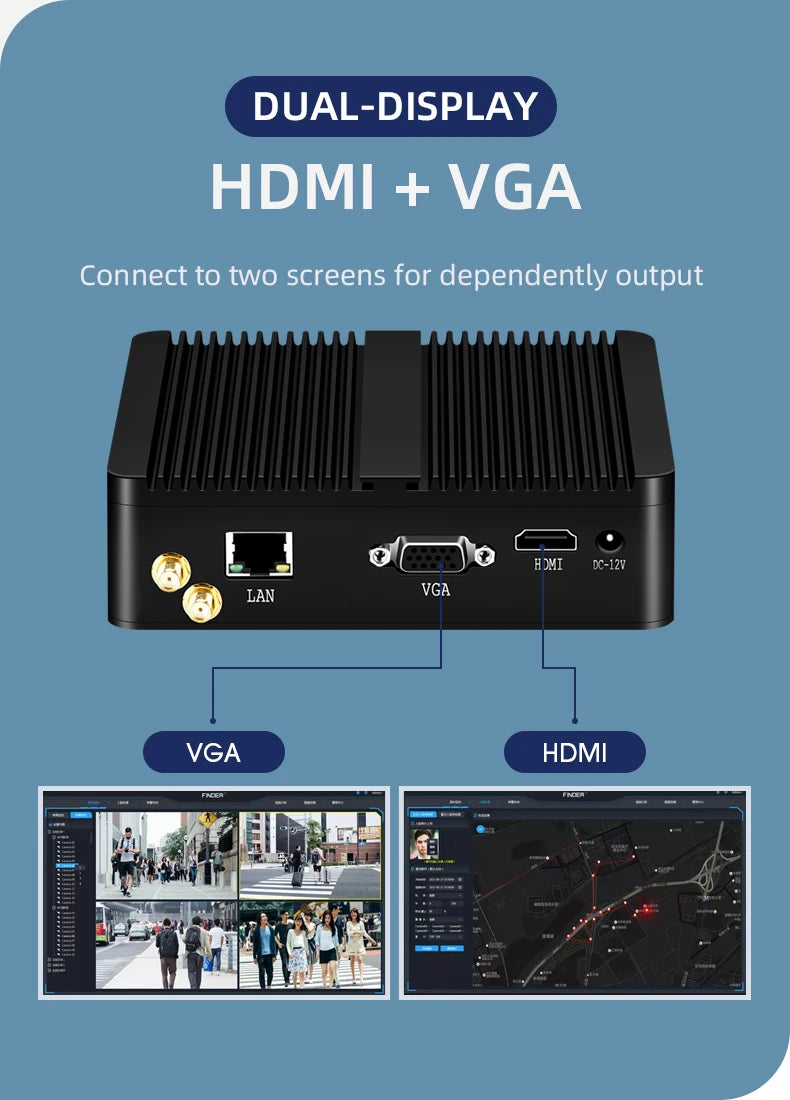 XCY Fanless Mini PC – Intel Celeron J1900, Quad-Core, Gigabit Ethernet, HDMI, VGA, WiFi, Windows/Linux