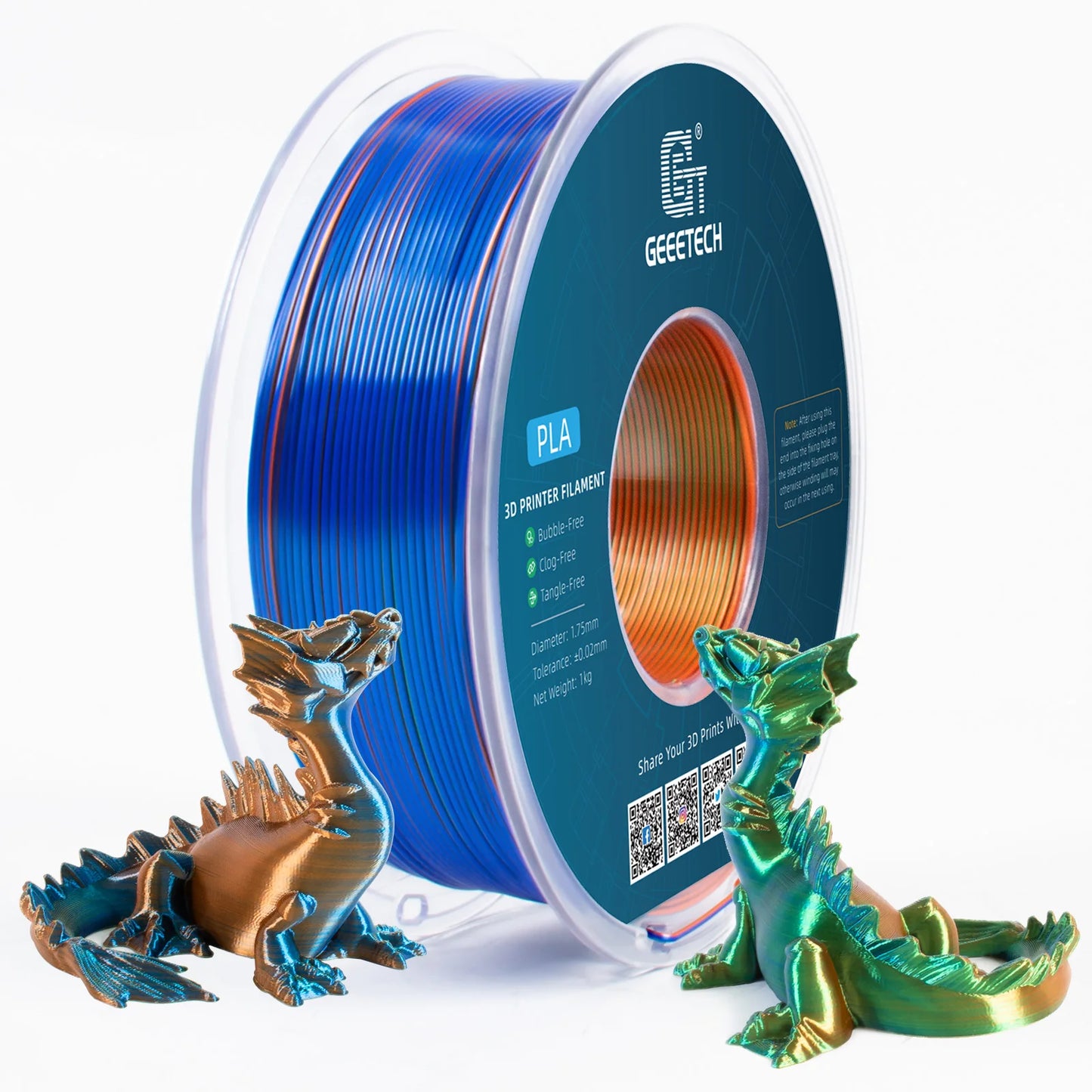 Geeetech Tri-Color Silk PLA Filament 1.75mm – 1KG Spool, Vacuum Packed