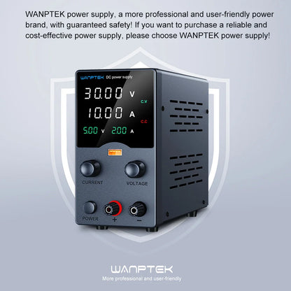 Wanptek Adjustable DC Lab Bench Power Supply – 30V/10A, 60V/5A, 120V/3A